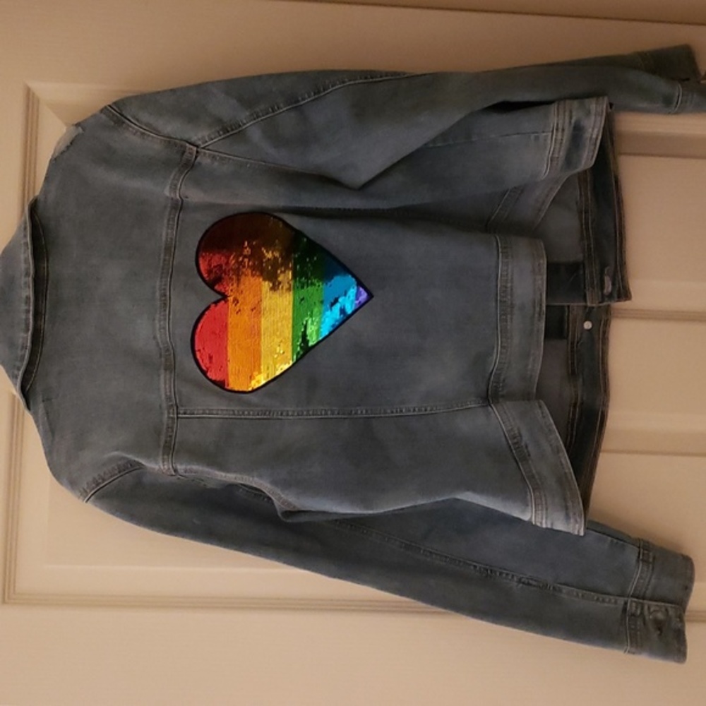 Stylish Denim with sequin heart size 14 Lane Bryant.  Super chic!
